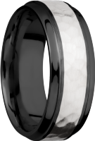 Zirconium 8mm beveled band with an inlay of sterling silver