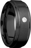 Zirconium 8mm flat band with slightly rounded edges and a flush-set 07ct diamond